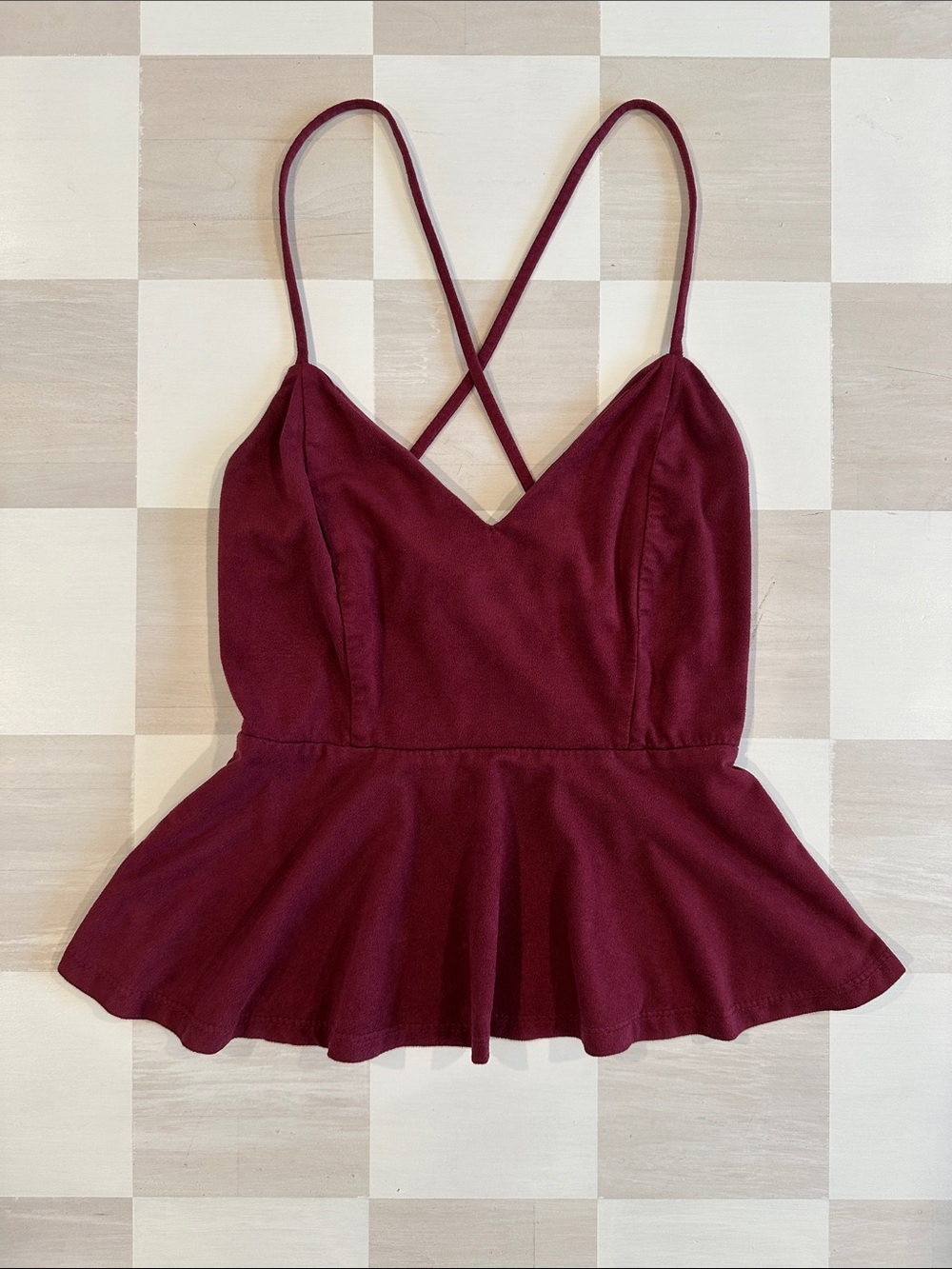 maroon wine suede peplum babydoll strappy tank top
